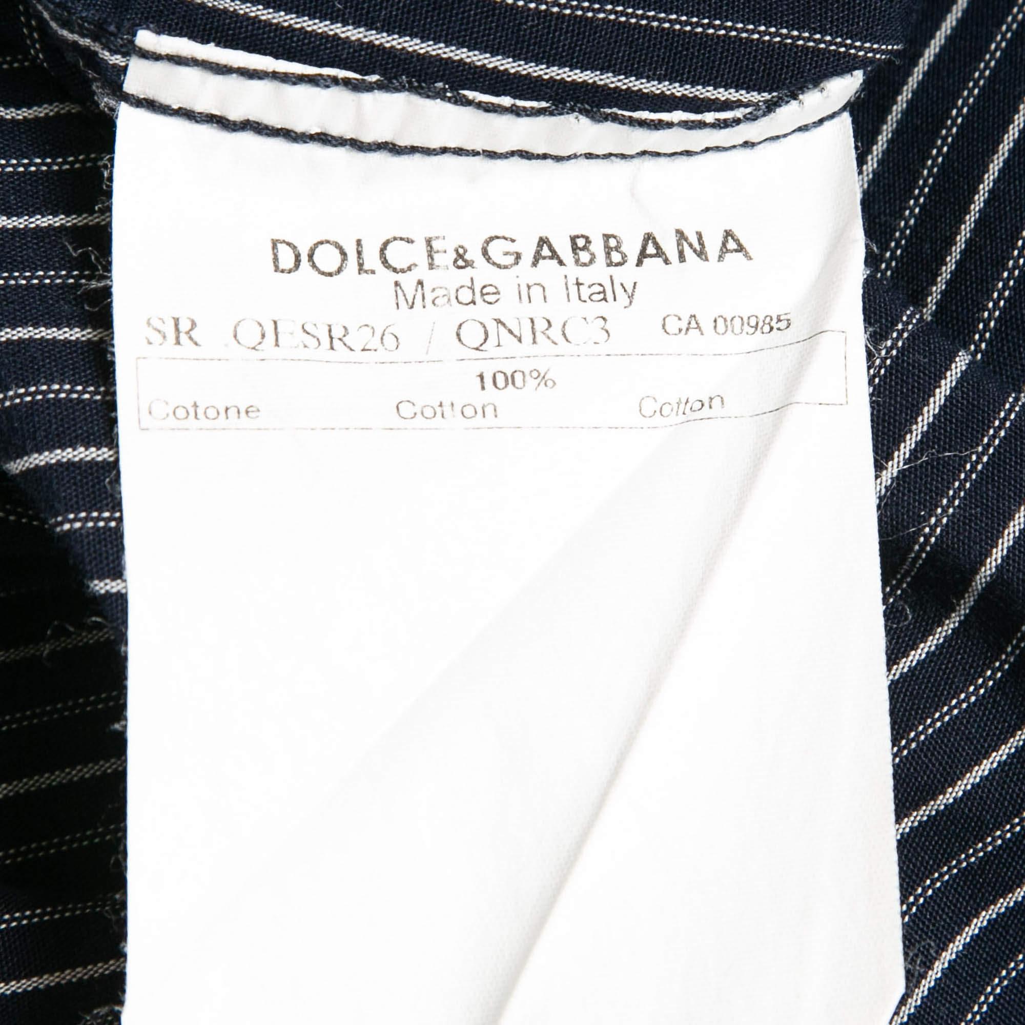 Dolce & Gabbana Blue Striped Cotton Long Sleeve Shirt M For Sale 1