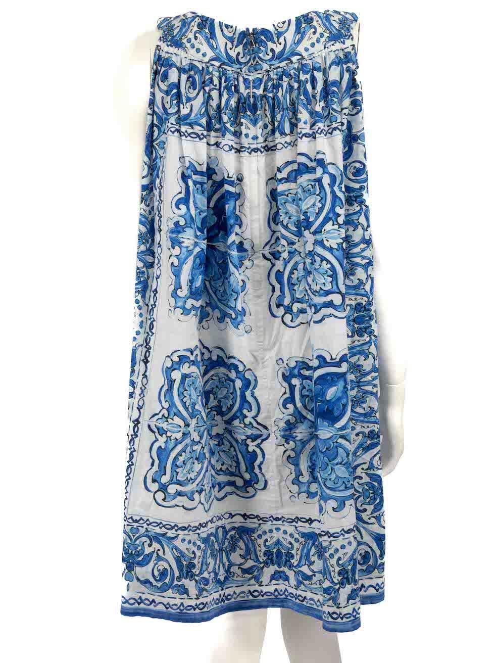 Dolce & Gabbana Blue Tiled Print Mini Dress Size XL In Good Condition For Sale In London, GB