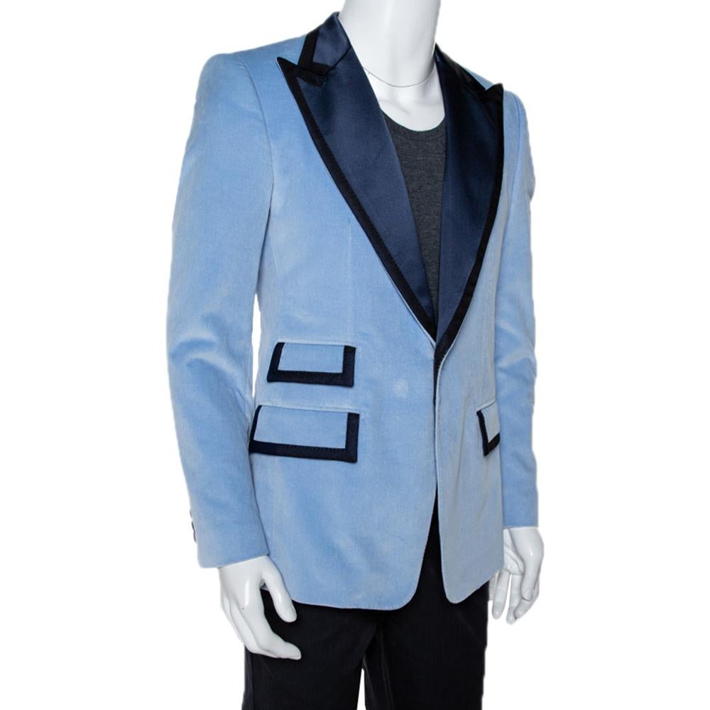 Dolce & Gabbana Blue Velvet Casino Tuxedo Jacket M In Excellent Condition In Dubai, Al Qouz 2