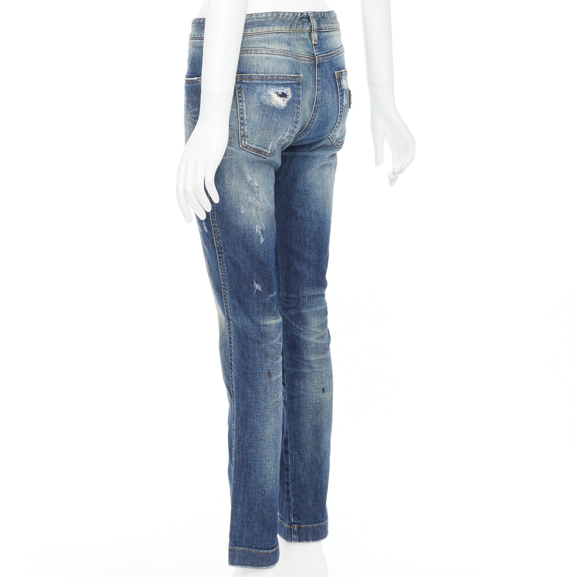 DOLCE GABBANA vaqueros desgastados con placa del logotipo en denim lavado azul IT40 M en venta 1