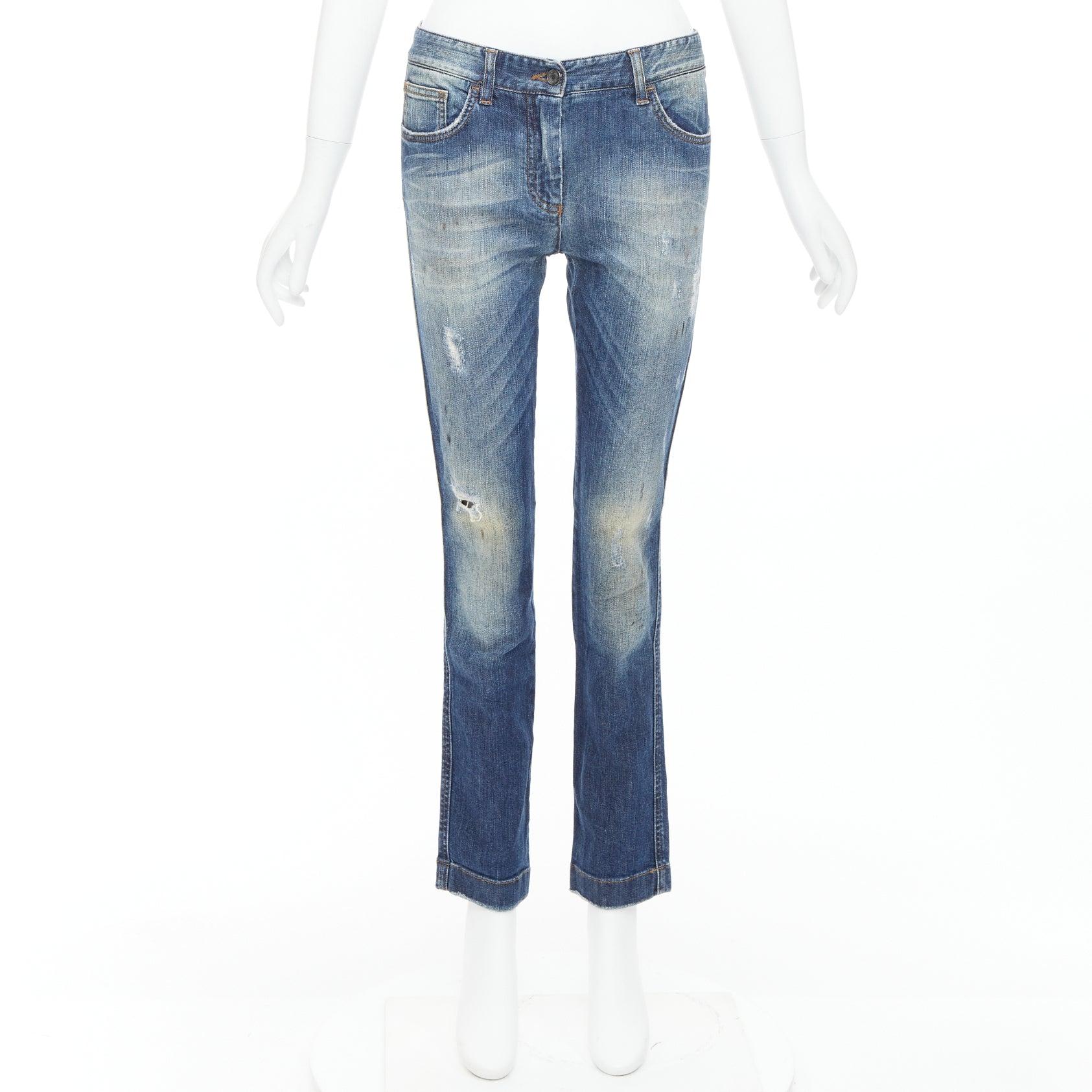 DOLCE GABBANA vaqueros desgastados con placa del logotipo en denim lavado azul IT40 M en venta 4