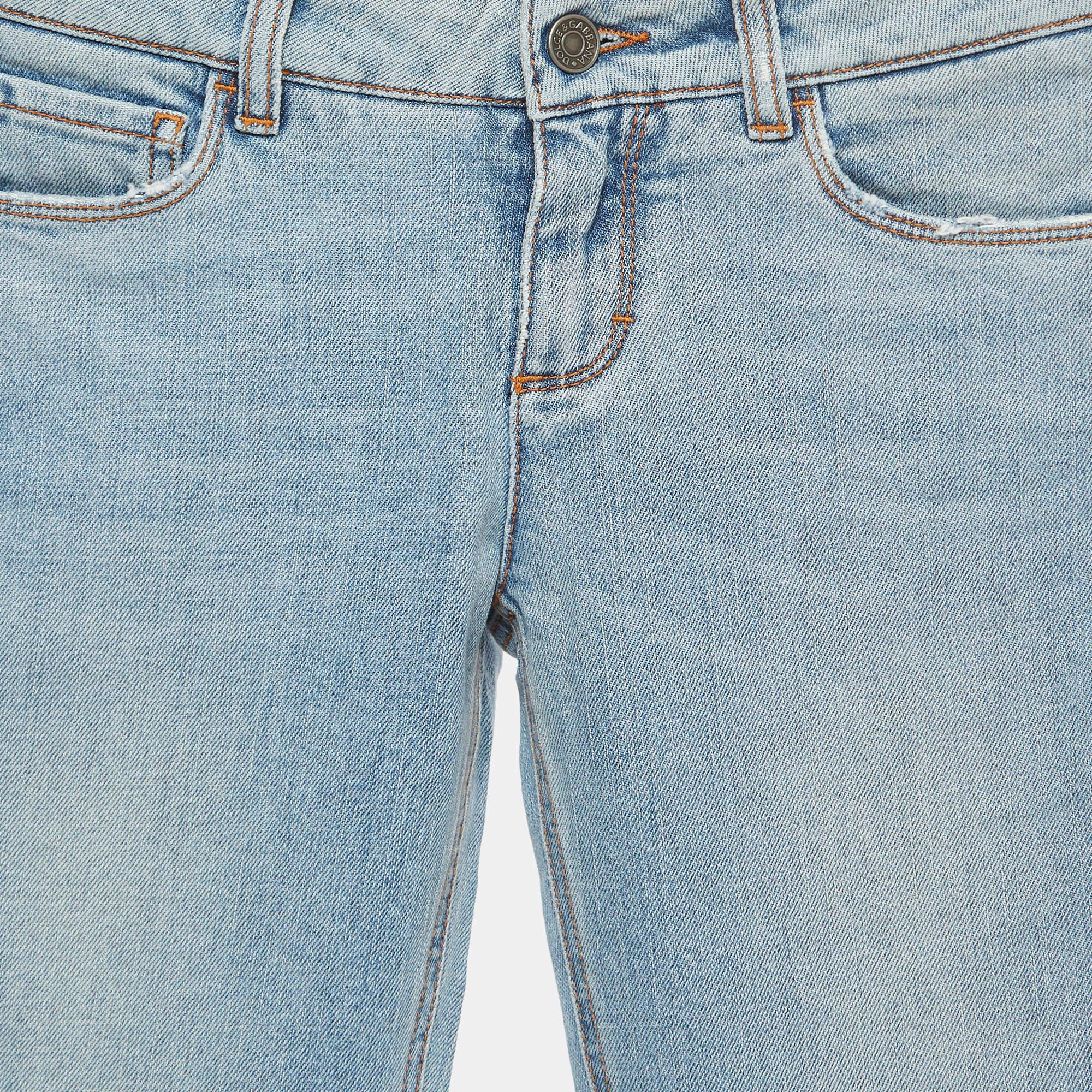 Dolce & Gabbana Blue Washed Distressed Denim Skinny Jeans S Waist 26