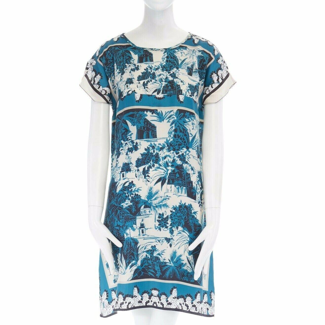 DOLCE GABBANA blue white 100% silk cap sleeve mini dress IT40 S In Excellent Condition In Hong Kong, NT