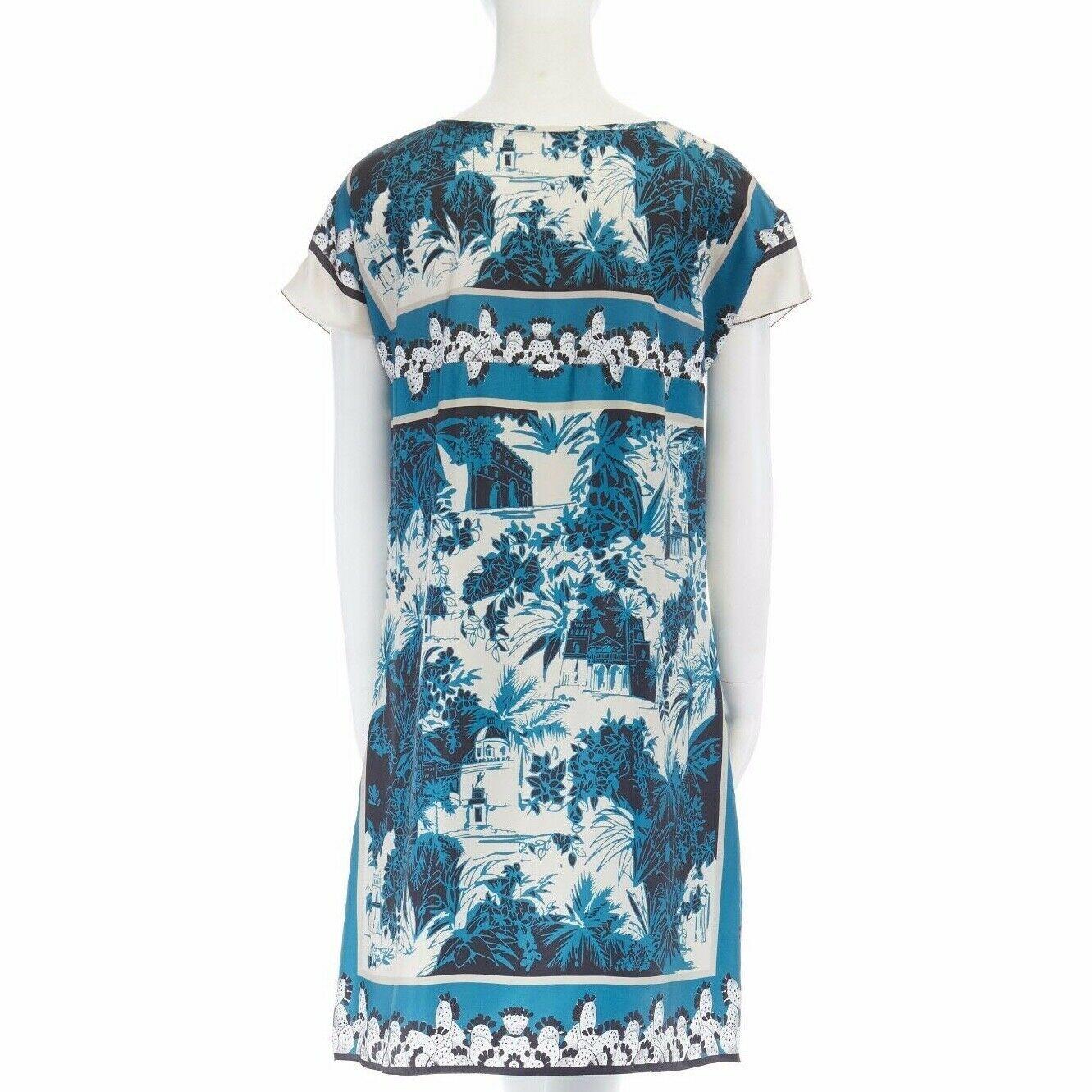 DOLCE GABBANA blue white 100% silk cap sleeve mini dress IT40 S 2