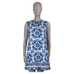DOLCE & GABBANA blue white cotton 2023 MAJOLICA BRODAE MINI Dress 44 L