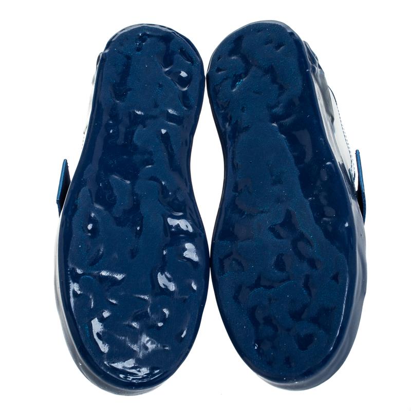 Dolce & Gabbana Blue/White Elastic Logo Leather Melt Portofino Sneakers Size38.5 In New Condition In Dubai, Al Qouz 2