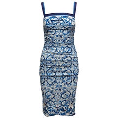 Dolce & Gabbana Blue & White Majolica Print Sleeveless Dress