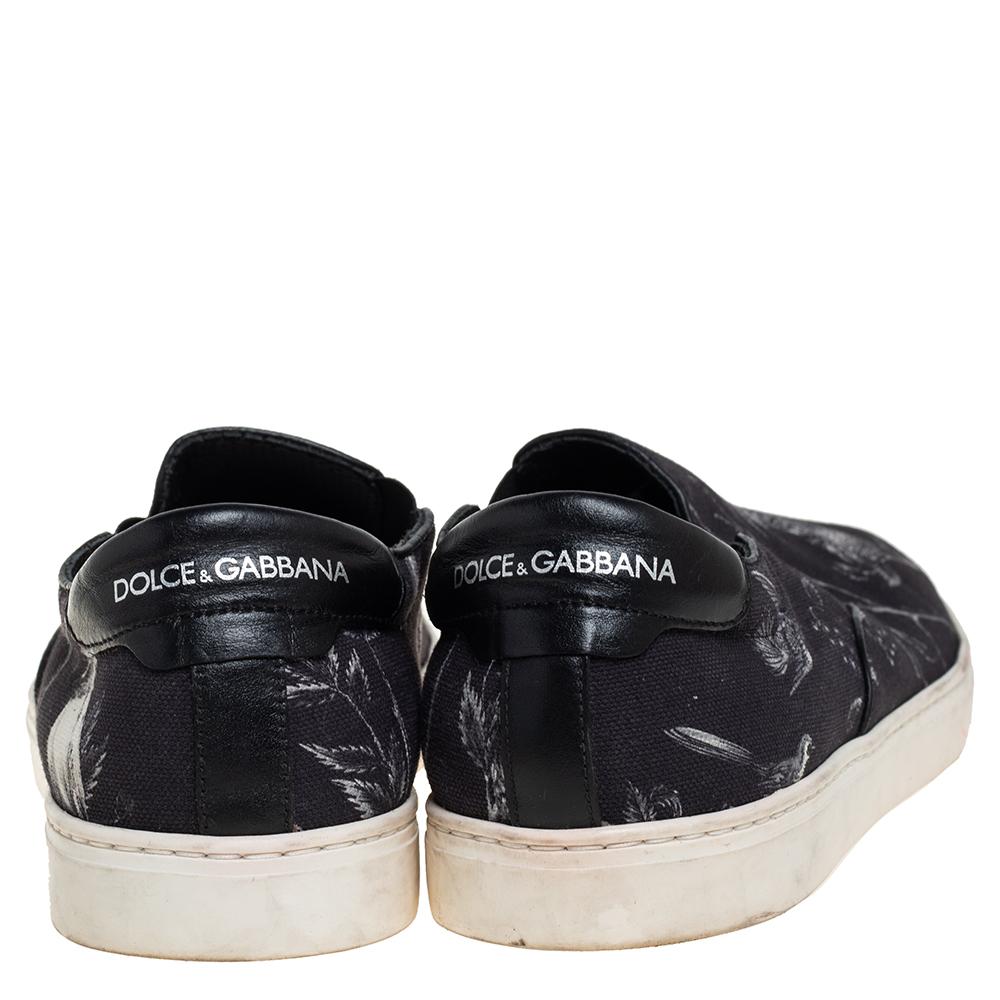 Black Dolce & Gabbana Blue/White Owl Print Canvas Slip On Sneakers Size 44