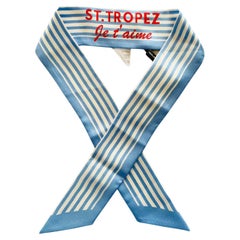 Dolce & Gabbana Blue White Silk I Love St. Tropez Striped Mini Scarf Bandeau Tie