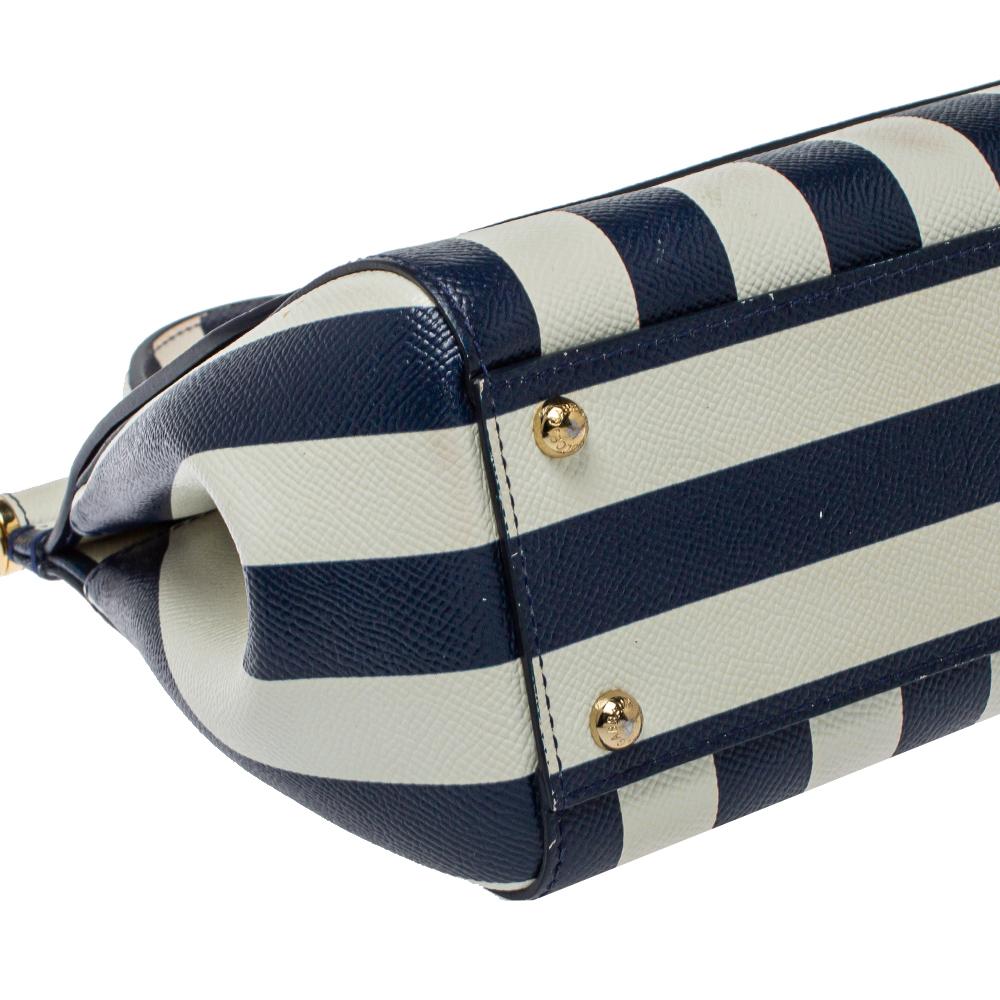 Dolce & Gabbana Blue/White Striped Embroidered Medium Miss Sicily Top Handle Bag 5