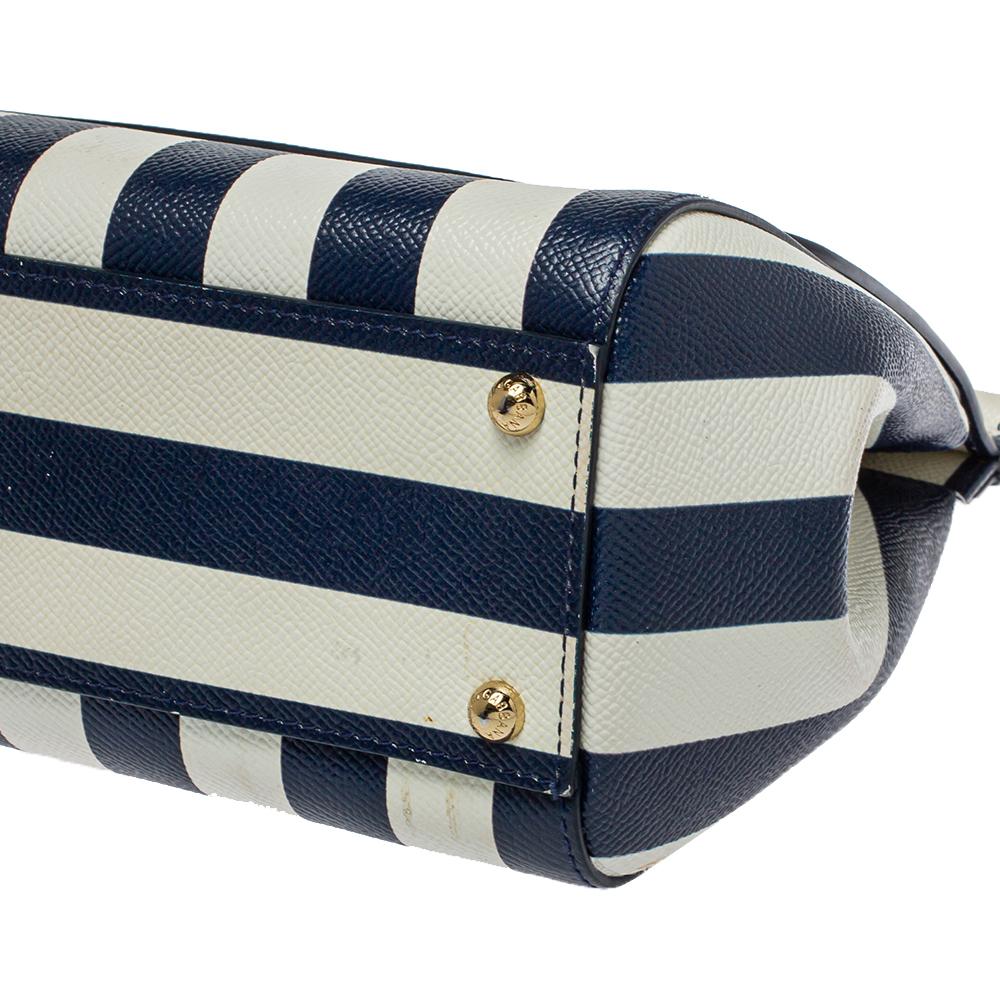 Dolce & Gabbana Blue/White Striped Embroidered Medium Miss Sicily Top Handle Bag 8