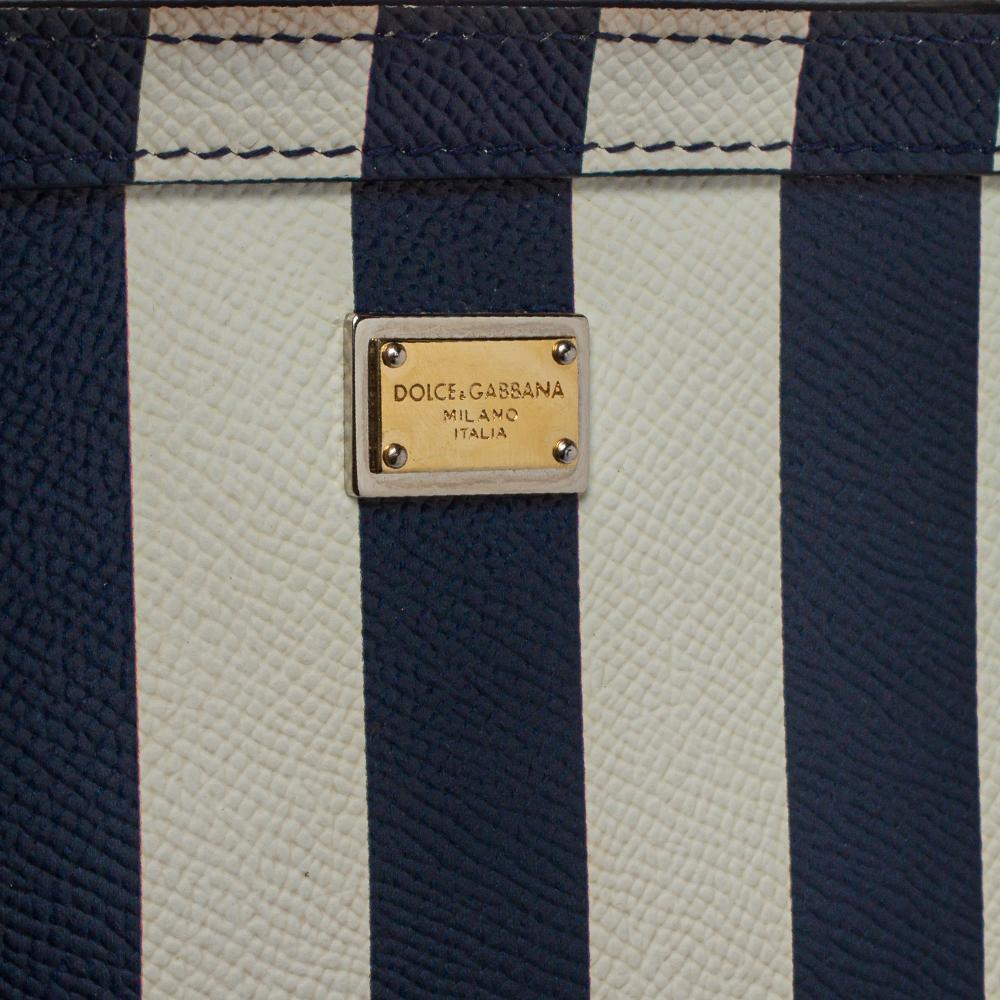 Dolce & Gabbana Blue/White Striped Embroidered Medium Miss Sicily Top Handle Bag 3