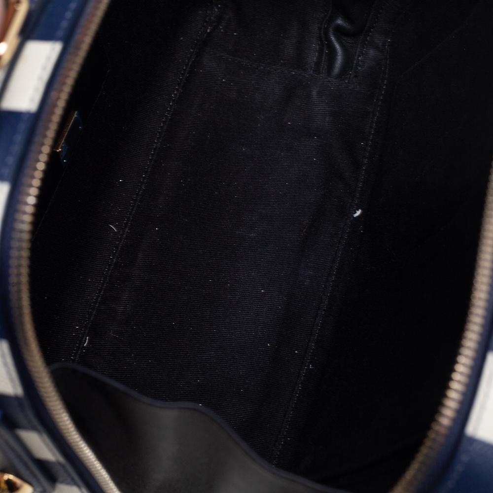 Dolce & Gabbana Blue/White Striped Leather Box Top Handle Bag 2