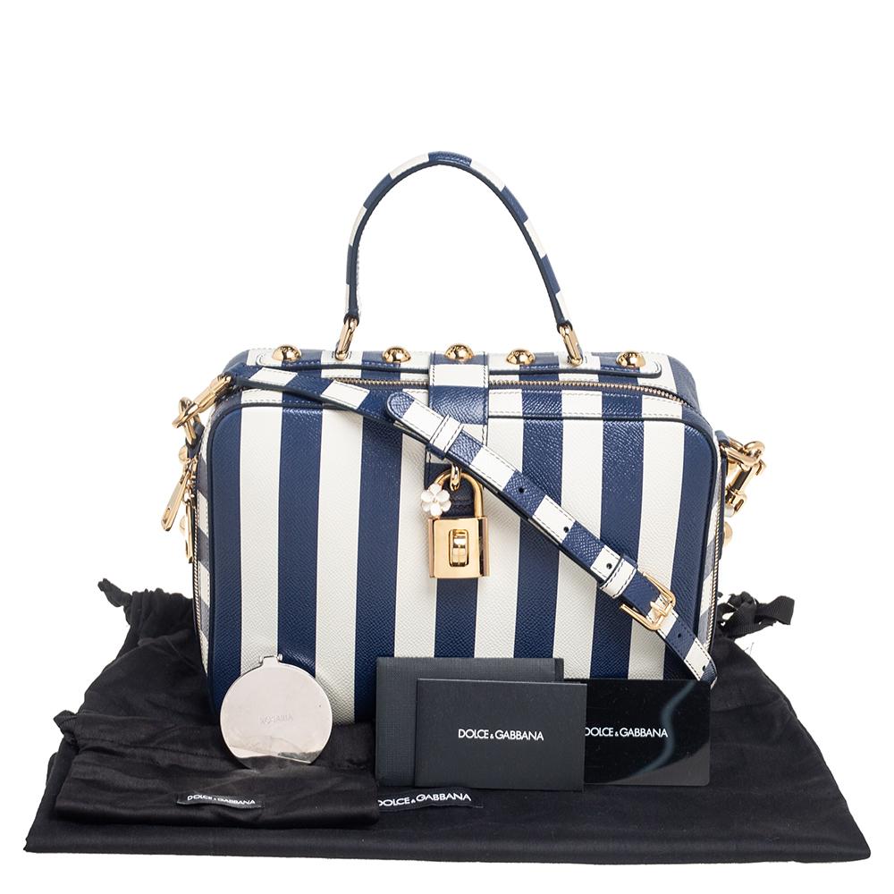 Dolce & Gabbana Blue/White Striped Leather Box Top Handle Bag 3