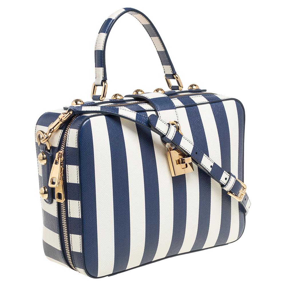 blue and white striped bag