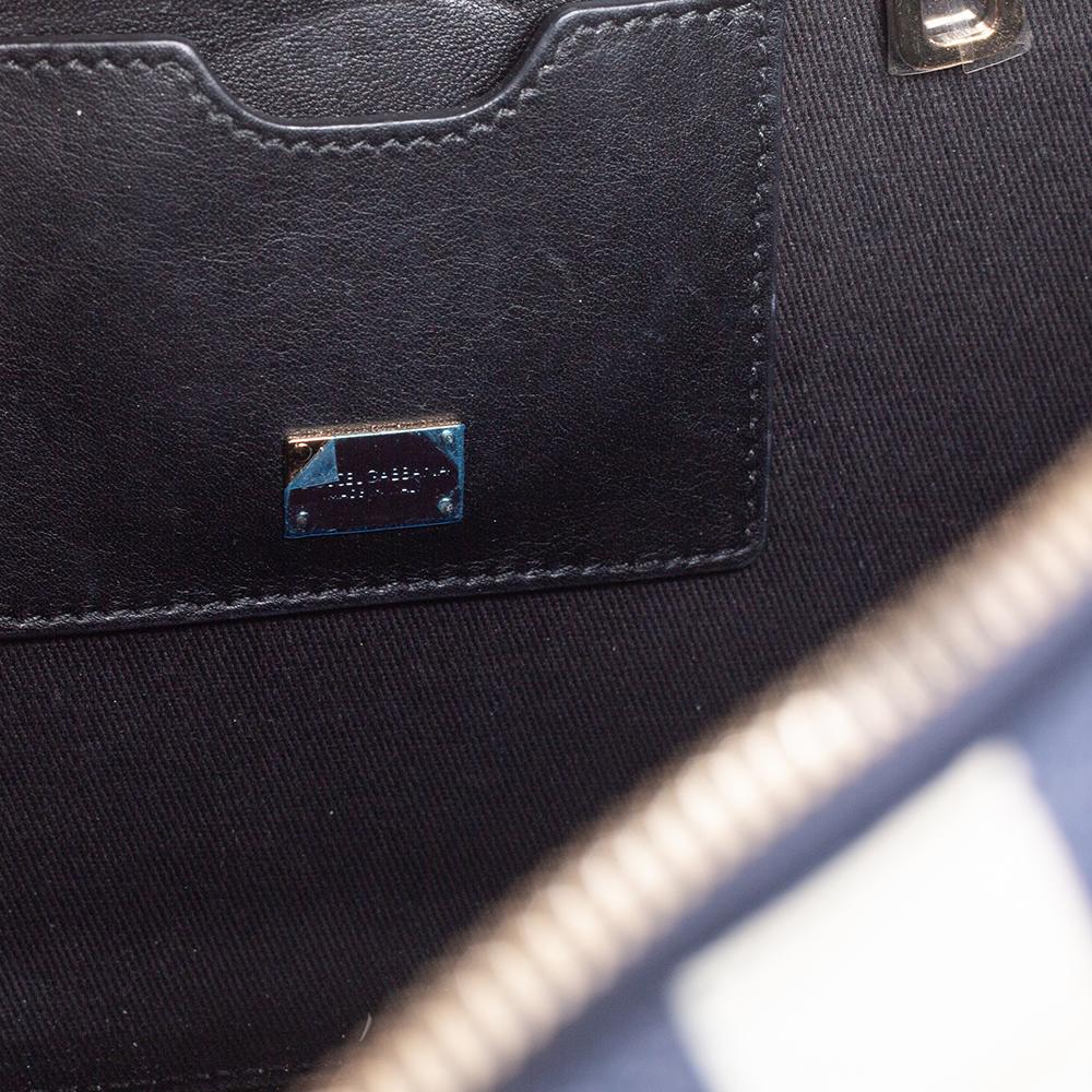 Gray Dolce & Gabbana Blue/White Striped Leather Box Top Handle Bag