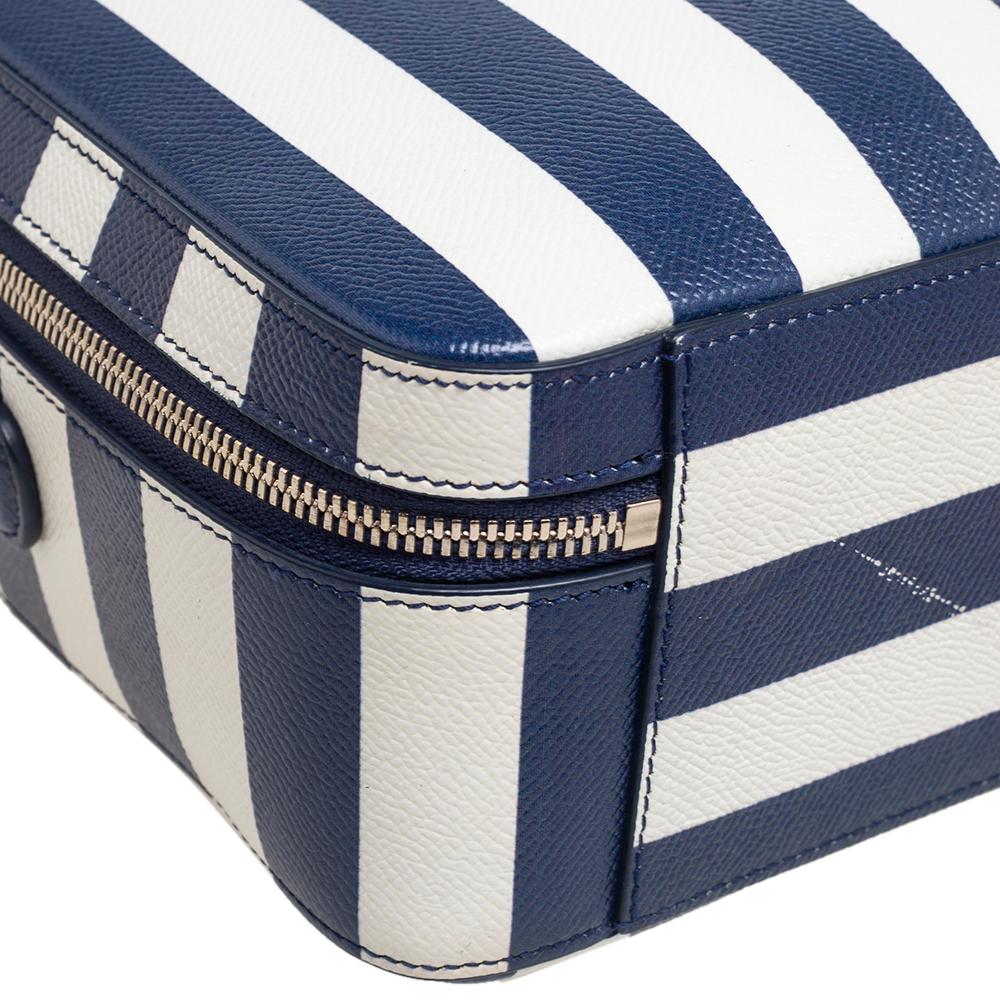 Women's Dolce & Gabbana Blue/White Striped Leather Box Top Handle Bag