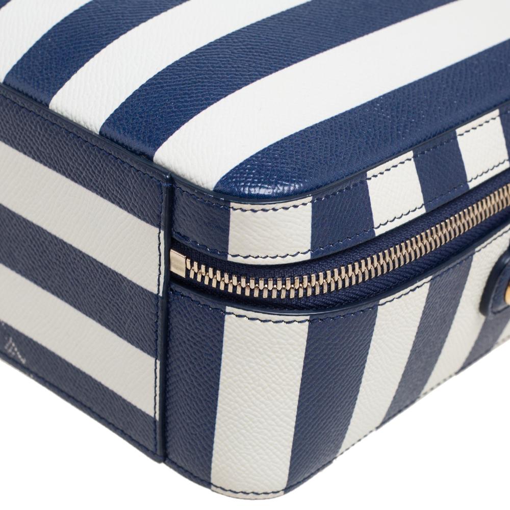Dolce & Gabbana Blue/White Striped Leather Box Top Handle Bag 1