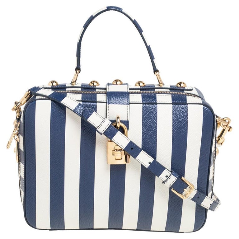Dolce and Gabbana Blue/White Striped Leather Box Top Handle Bag at 1stDibs