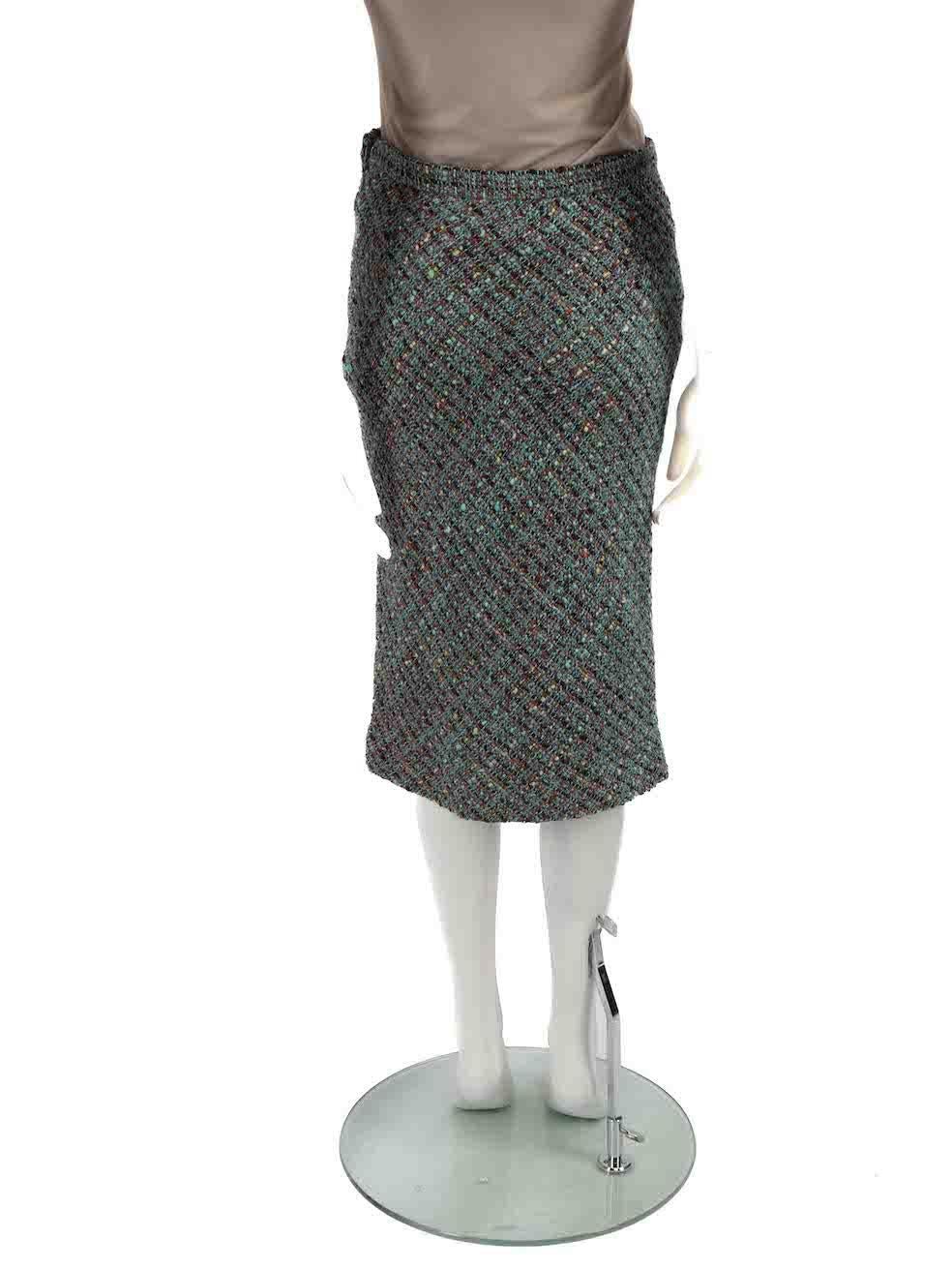 Dolce & Gabbana Blue Wool Tweed Midi Pencil Skirt Size M In Good Condition For Sale In London, GB