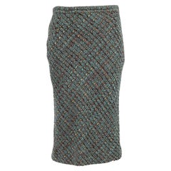 Dolce & Gabbana Blue Wool Tweed Midi Pencil Skirt Size M