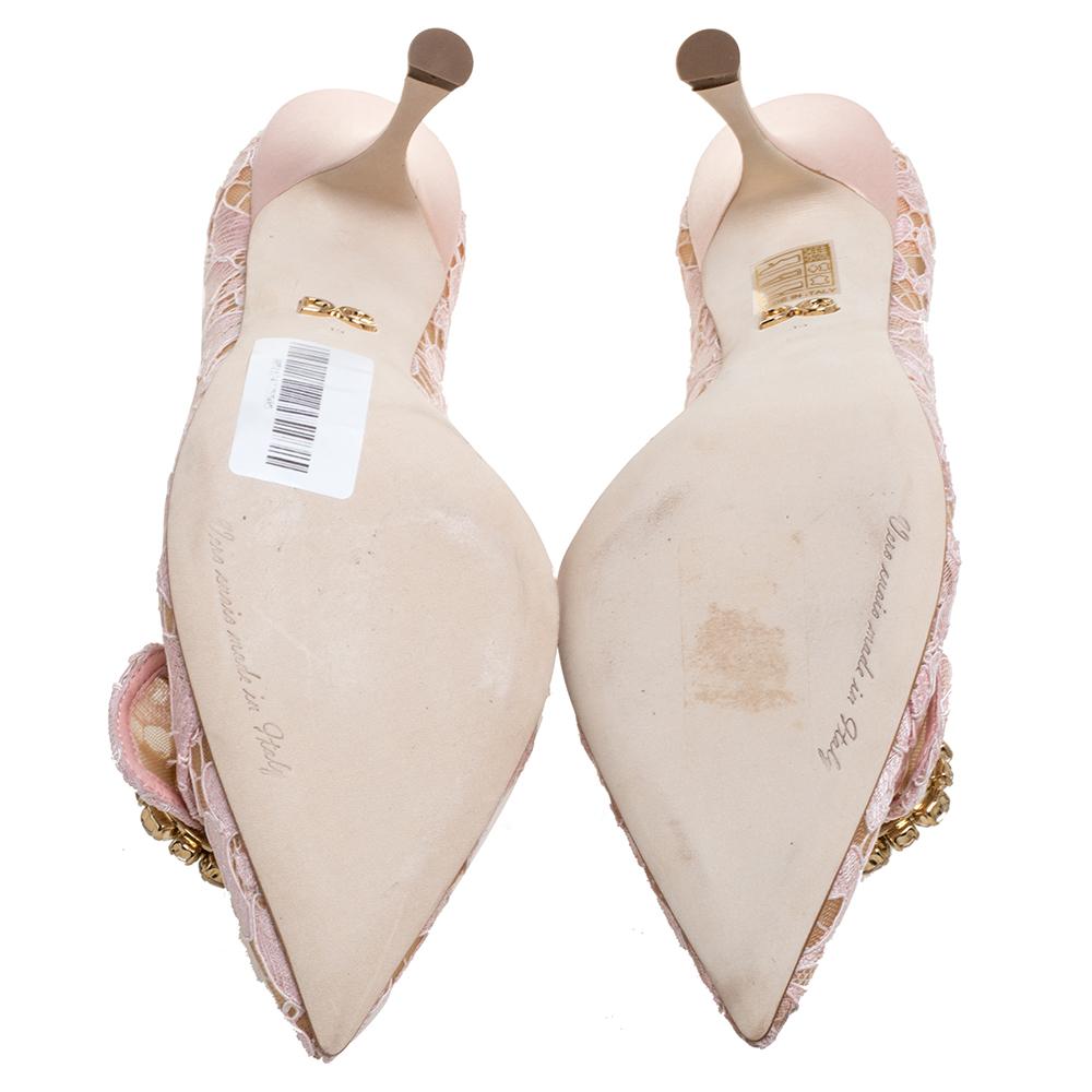 Dolce & Gabbana Blush Pink Lace Crystal Embellished Pointed Toe Pumps Size 39 1