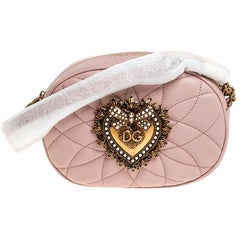 Dolce & Gabbana Blush Pink Matelasse Leather Devotion Camera Crossbody Bag