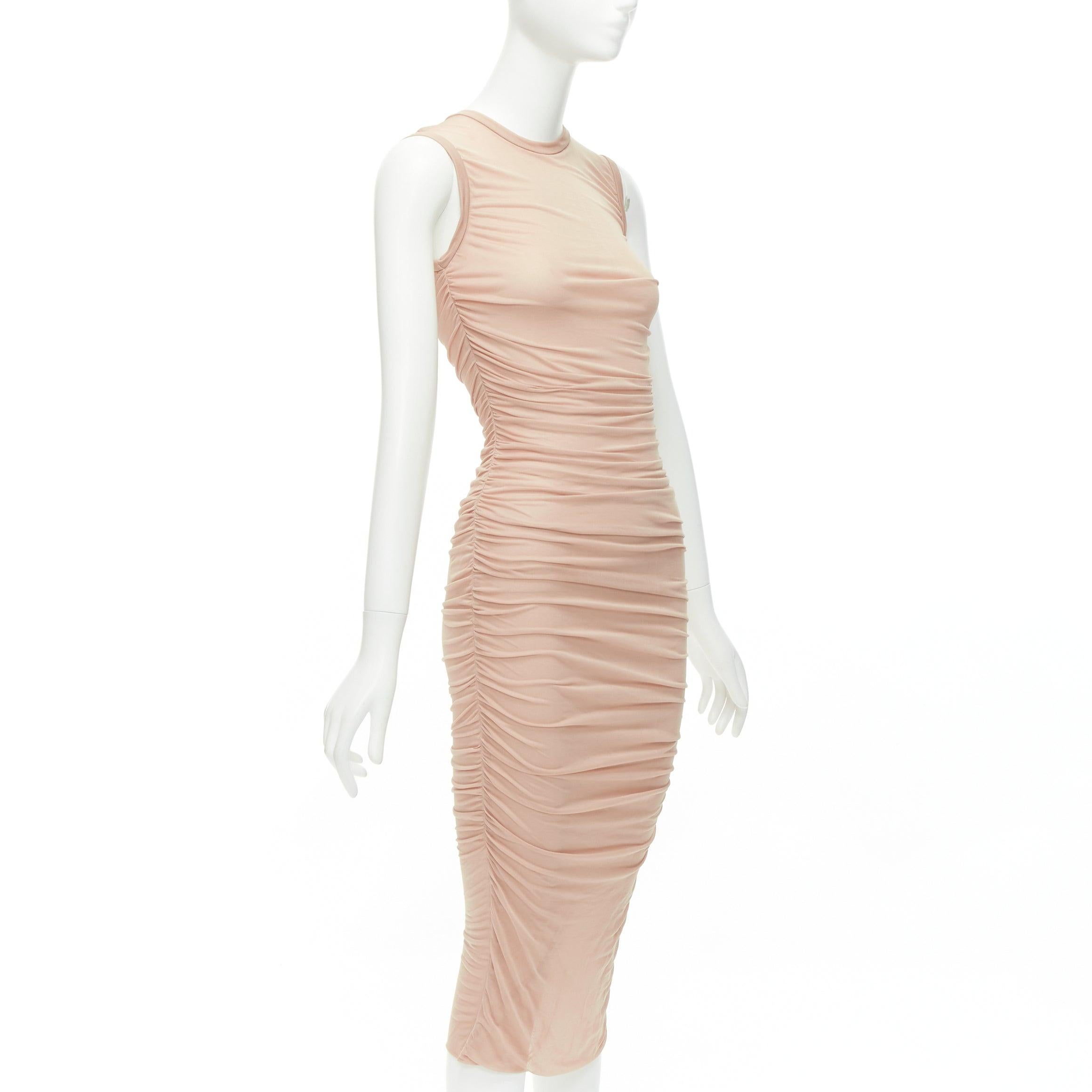 DOLCE GABBANA blush pink sheer ruched body midi dress IT36 XXS In Excellent Condition For Sale In Hong Kong, NT