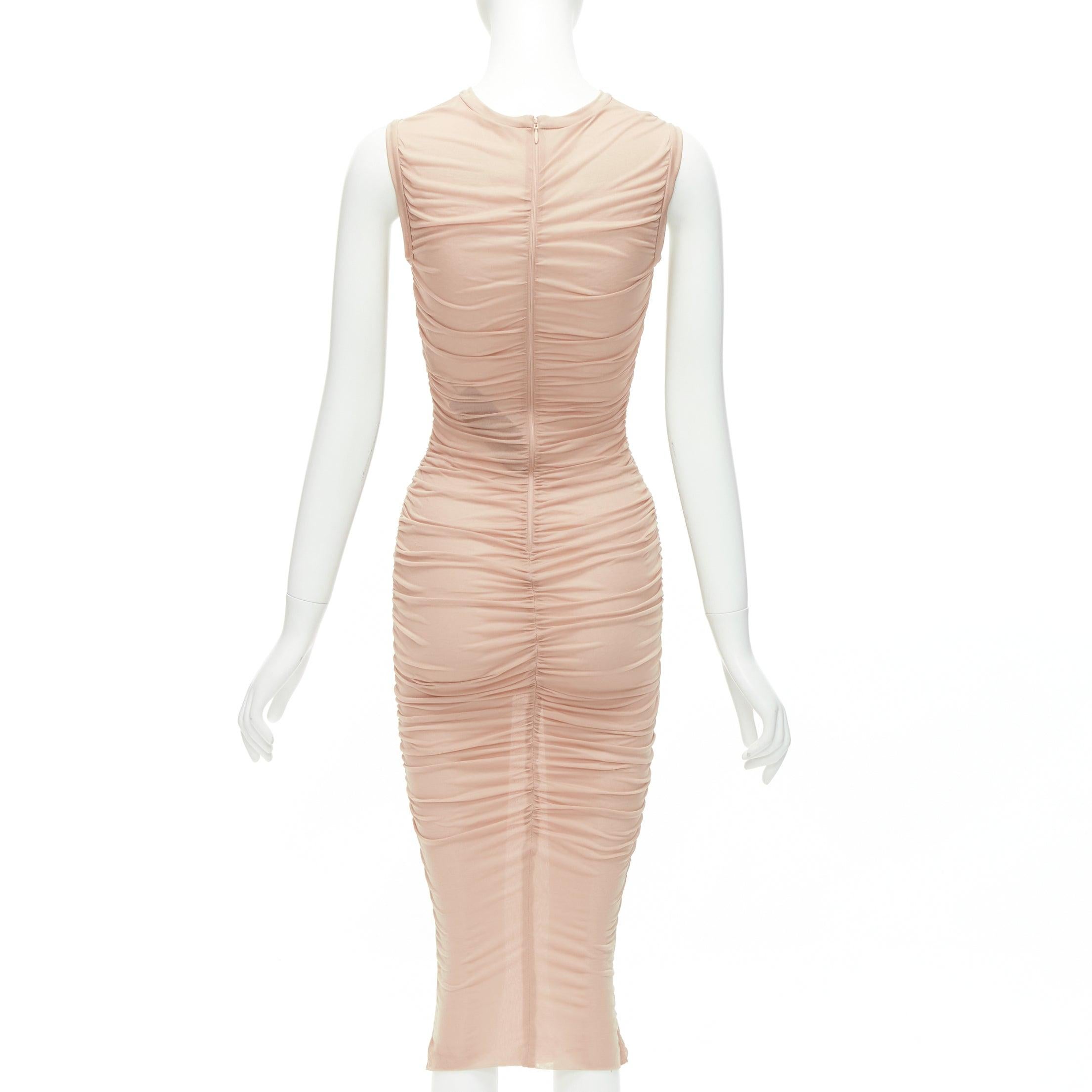 DOLCE GABBANA blush pink sheer ruched body midi dress IT36 XXS For Sale 1