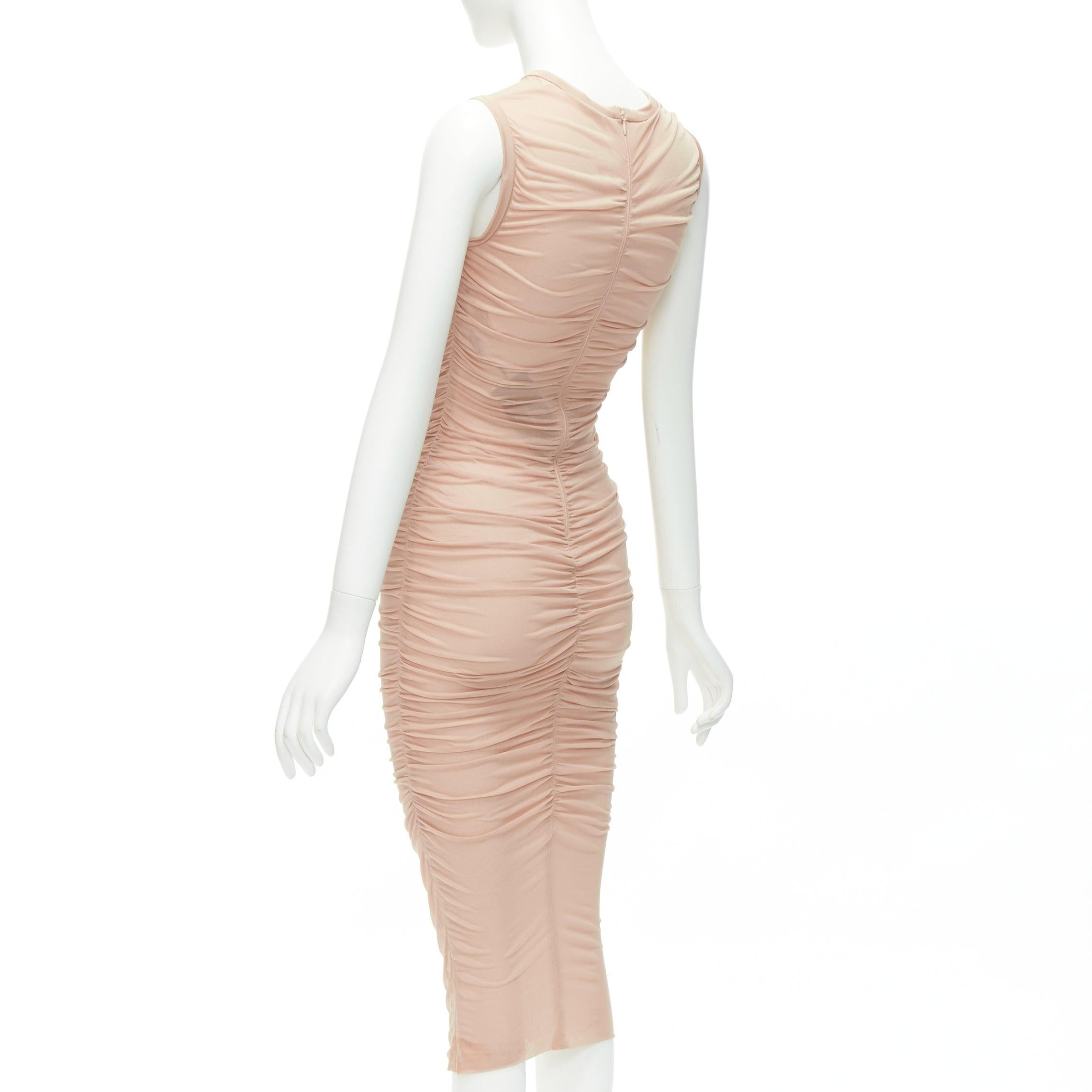 DOLCE GABBANA blush pink sheer ruched body midi dress IT36 XXS For Sale 2