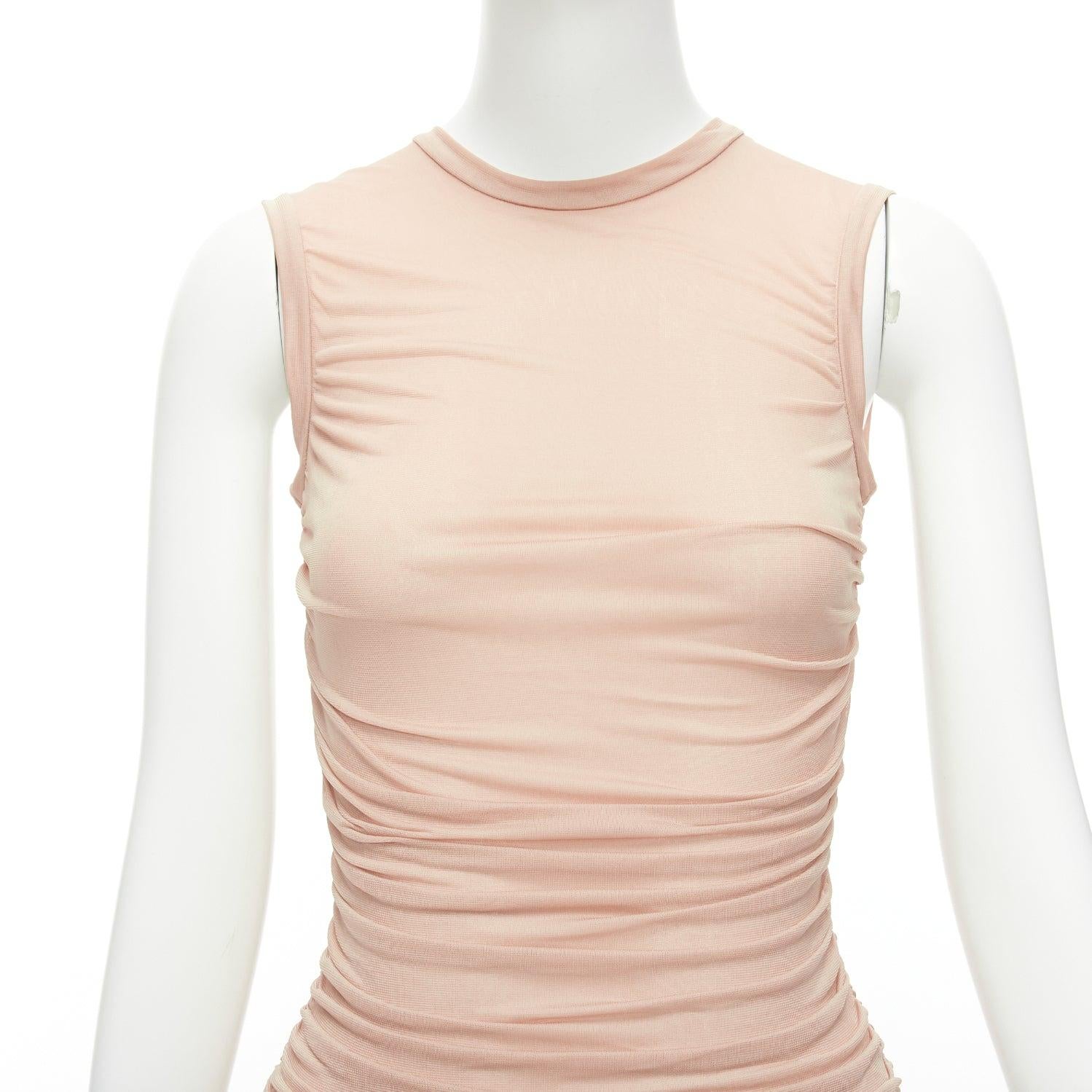 DOLCE GABBANA blush pink sheer ruched body midi dress IT36 XXS For Sale 3