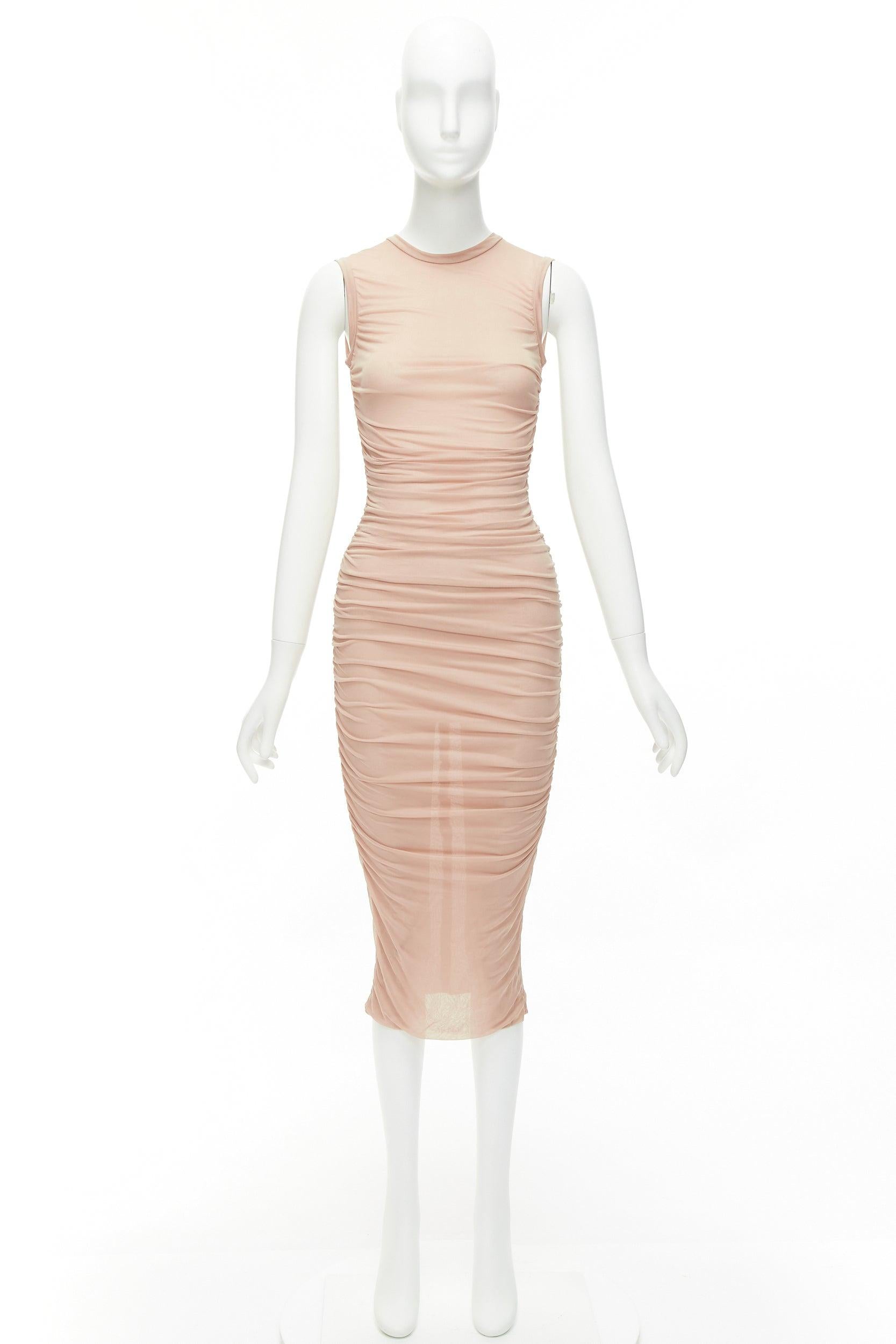 DOLCE GABBANA blush pink sheer ruched body midi dress IT36 XXS For Sale 5