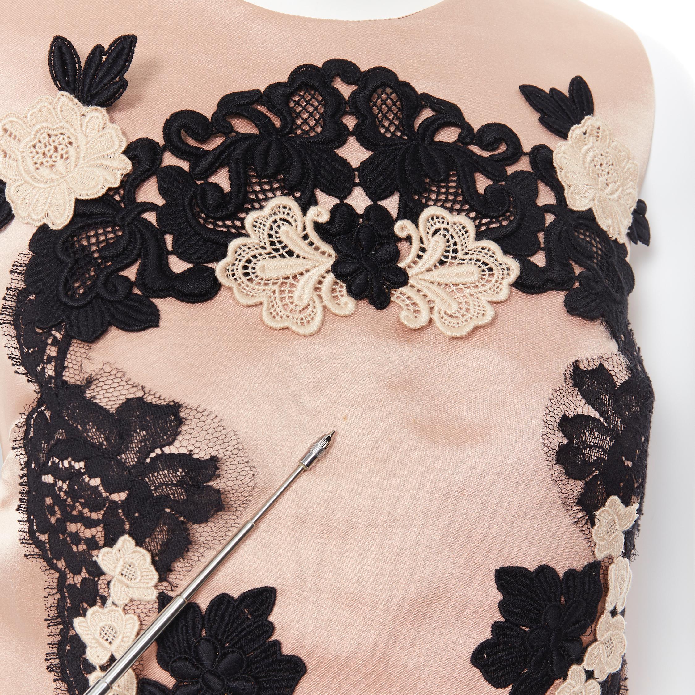 DOLCE GABBANA blush pink silk black floral lace A-line mini dress IT36 XS 2