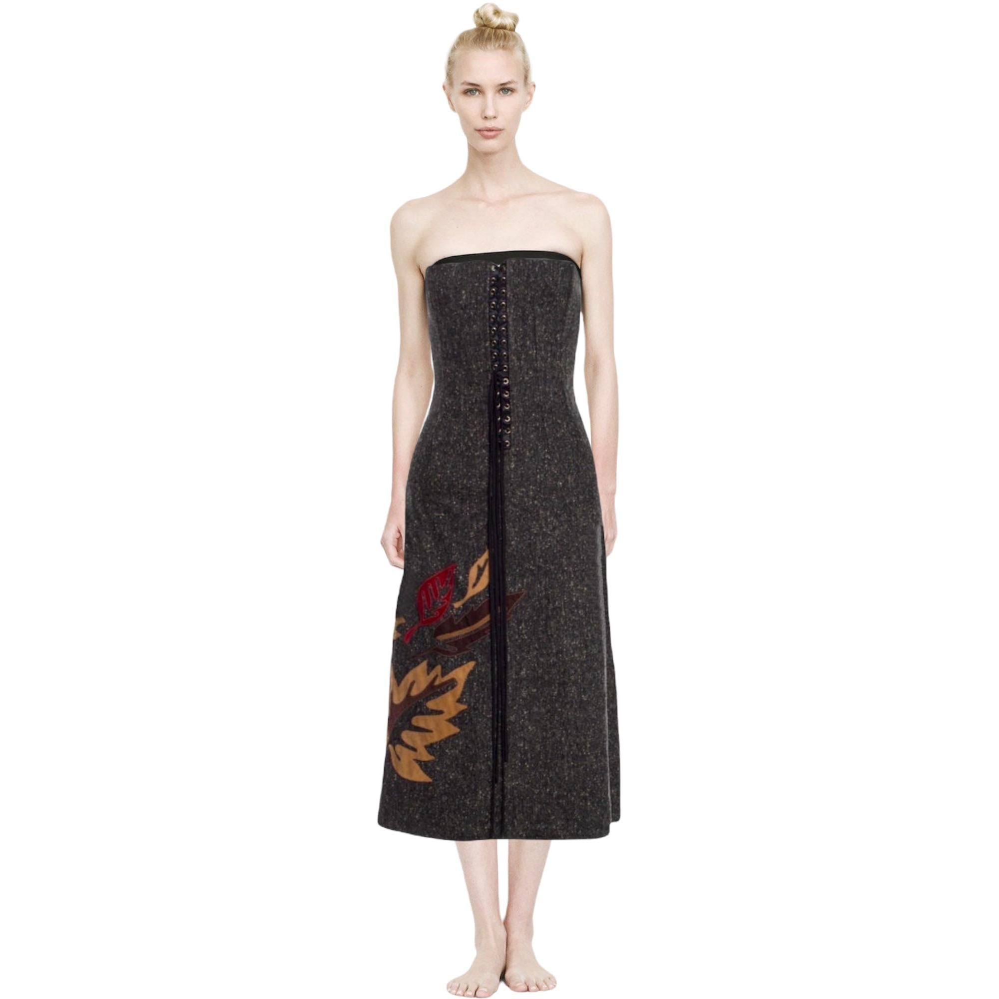 Dolce & Gabbana - Robe corset en tweed à lacets et sablier avec bordure en cuir 44 en vente 9