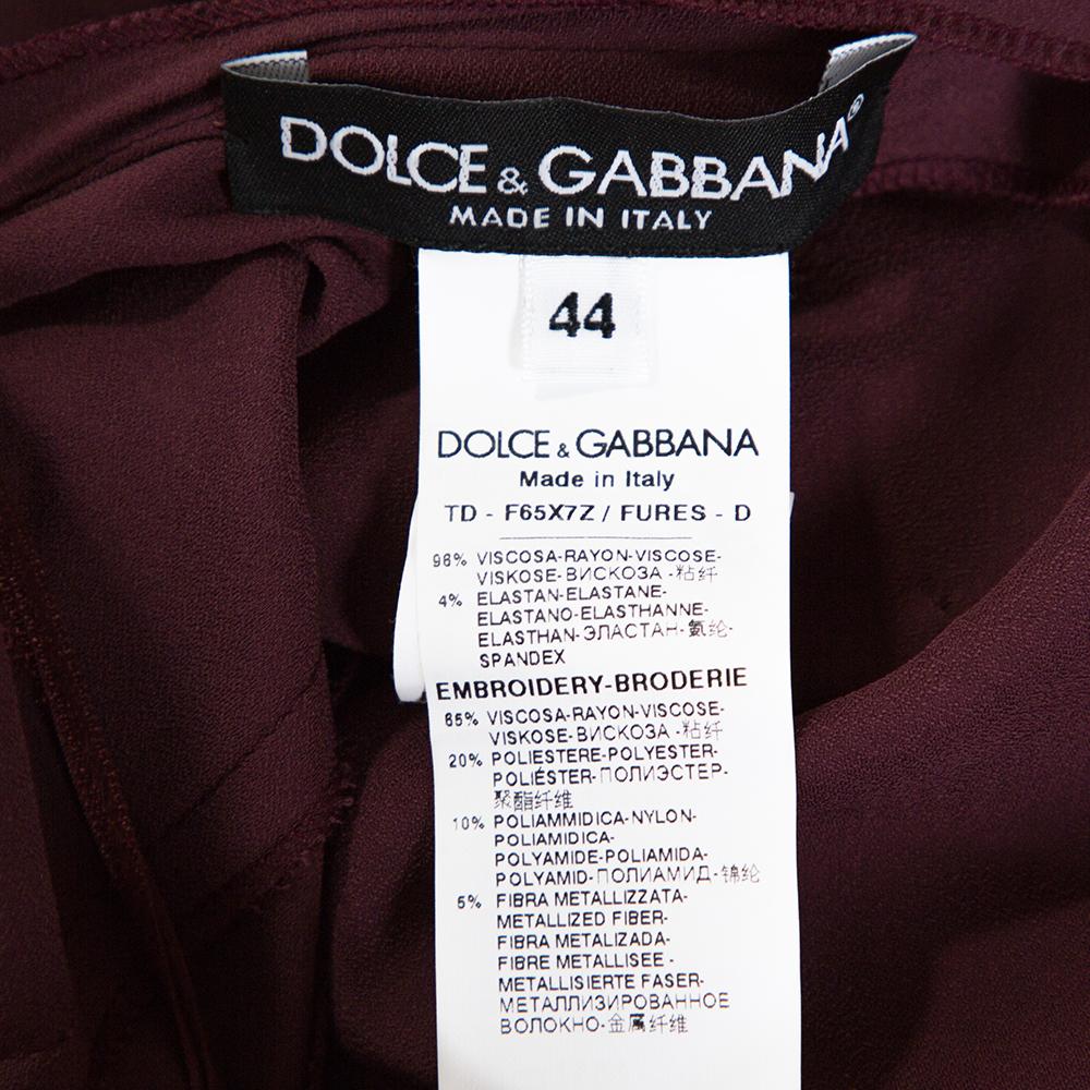 Black Dolce & Gabbana Bordeaux Stretch Crepe Lurex Lace Trim Gown M