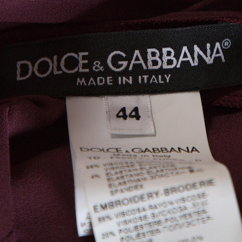Women's Dolce & Gabbana Bordeaux Stretch Crepe Lurex Lace Trim Gown M