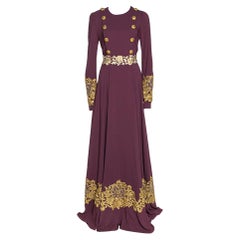 Dolce 
Gabbana Bordeaux Stretch Crepe Lurex Lace Trim Gown M