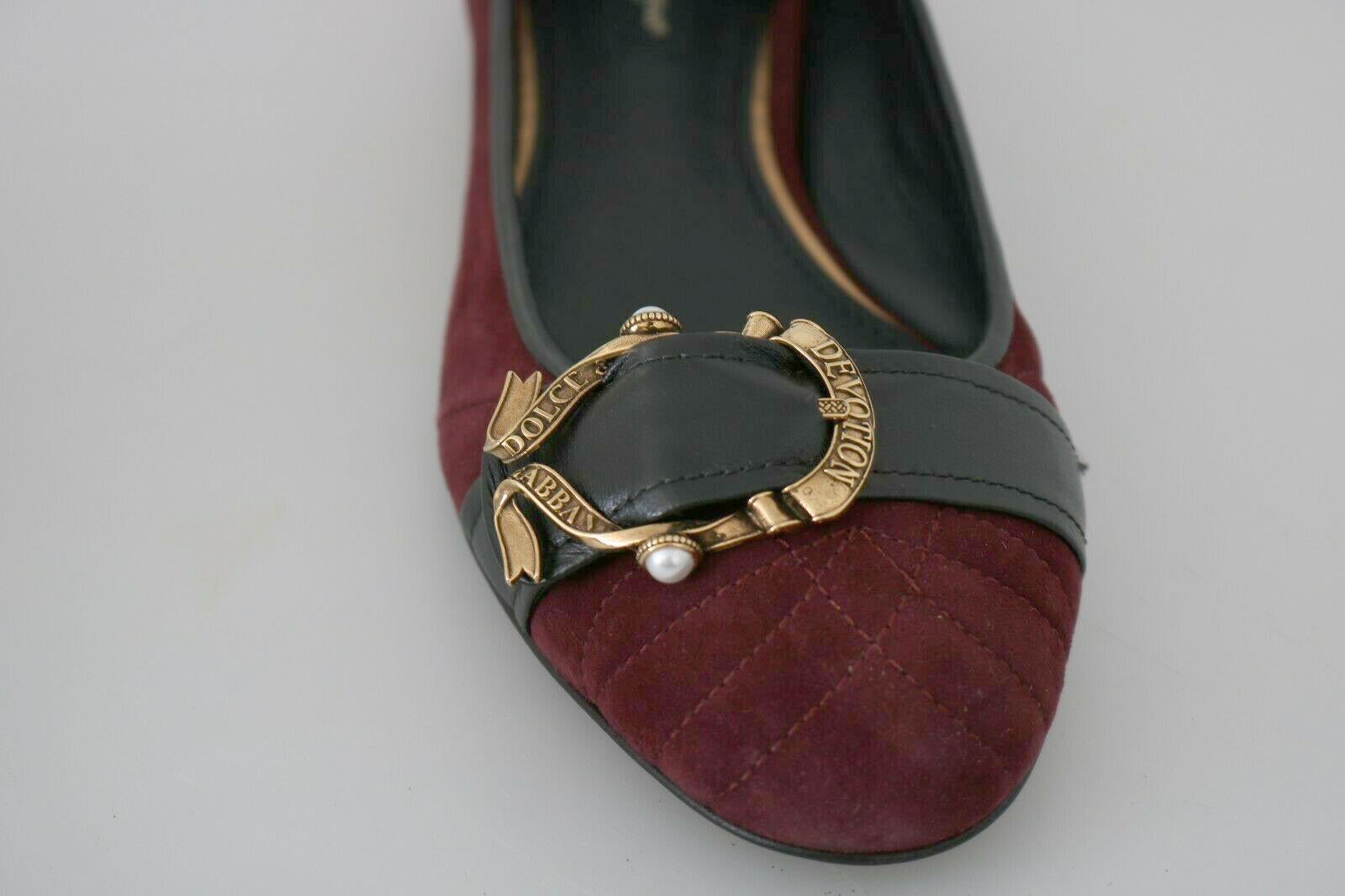Black Dolce & Gabbana Bordeaux Suede Devotion Shoes Ballerina Flats Leather Burgundy For Sale