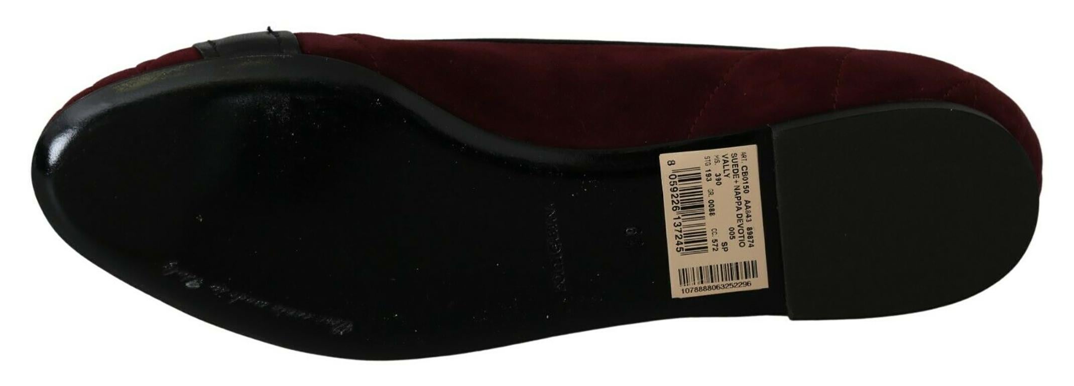 Dolce & Gabbana Bordeaux Suede Devotion Shoes Ballerina Flats Leather Burgundy In New Condition For Sale In WELWYN, GB