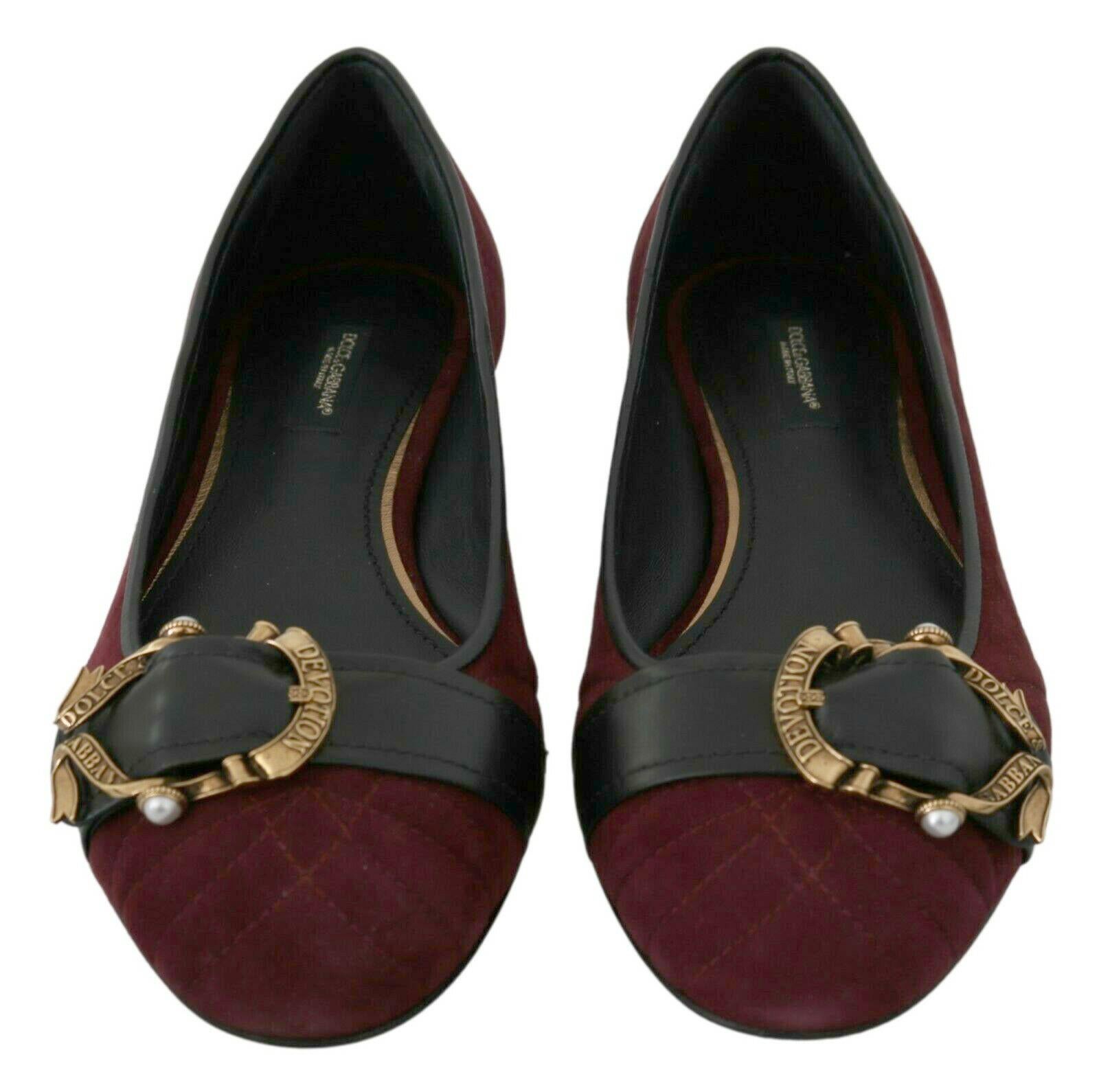 Dolce & Gabbana Bordeaux Suede Devotion Shoes Ballerina Flats Leather Burgundy For Sale 1