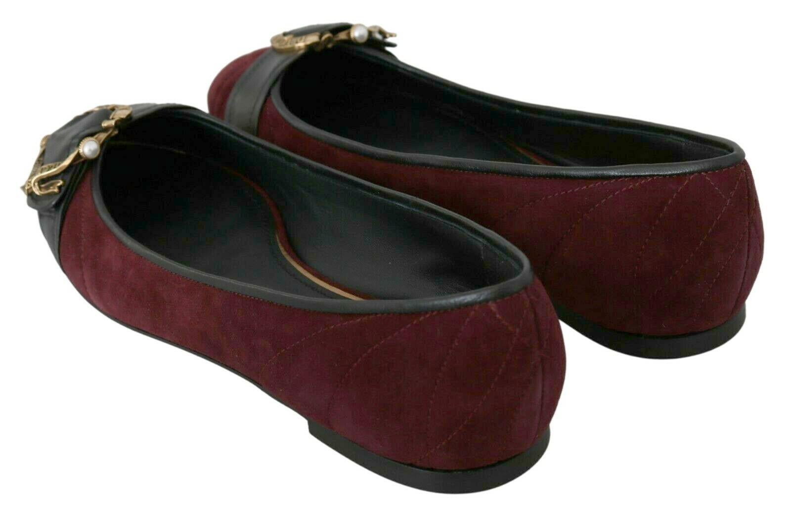 Dolce & Gabbana Bordeaux Suede Devotion Shoes Ballerina Flats Leather Burgundy For Sale 2