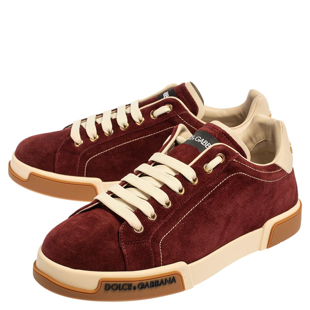 Brown Dolce & Gabbana Bordeaux Suede Portofino Low Top Sneakers Size 41