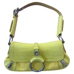 Dolce & Gabbana Vintage Y2K Yellow Crocodile Effect Leather Bag, 2000s