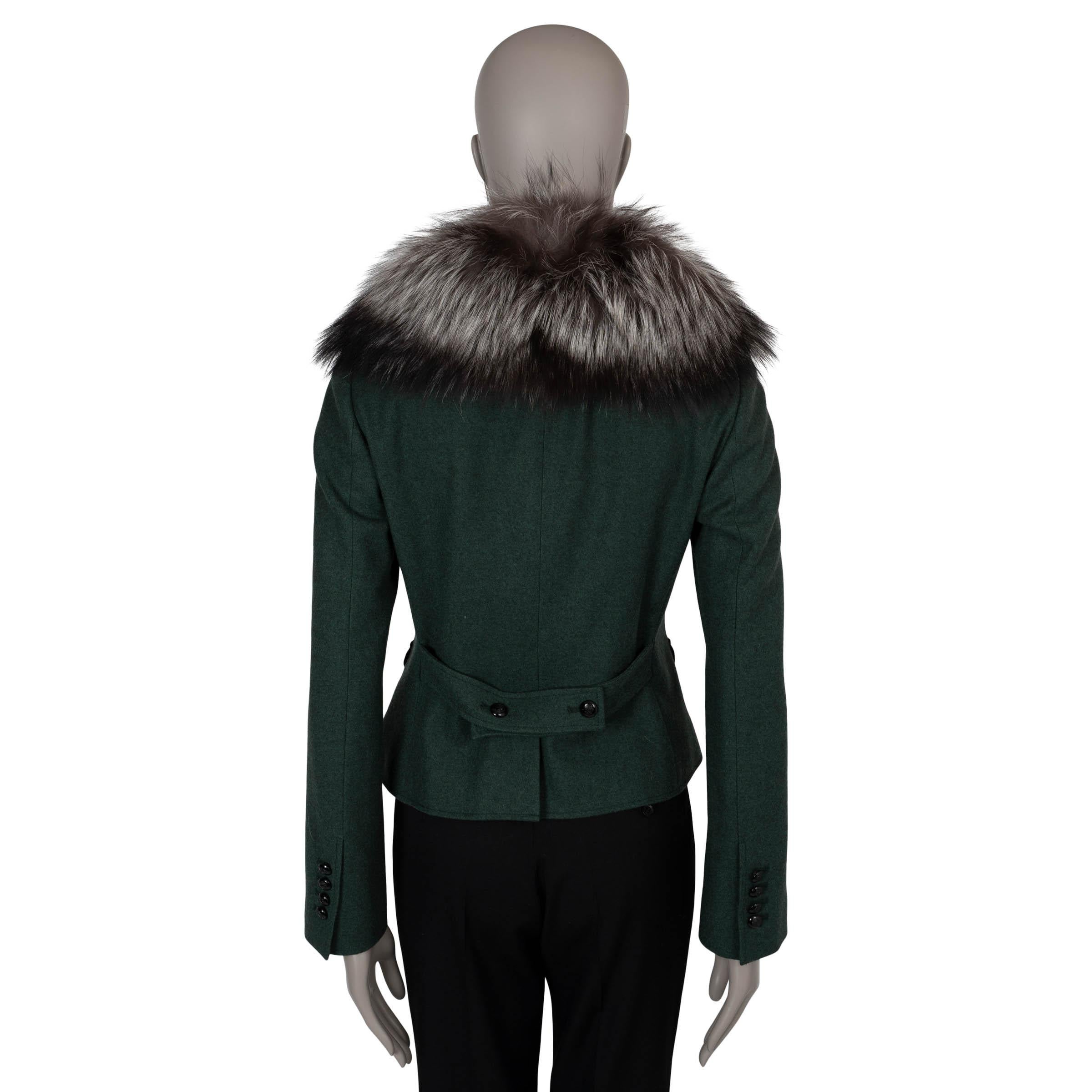 Black DOLCE & GABBANA bottle green wool FUR TRIM Jacket 42 M For Sale