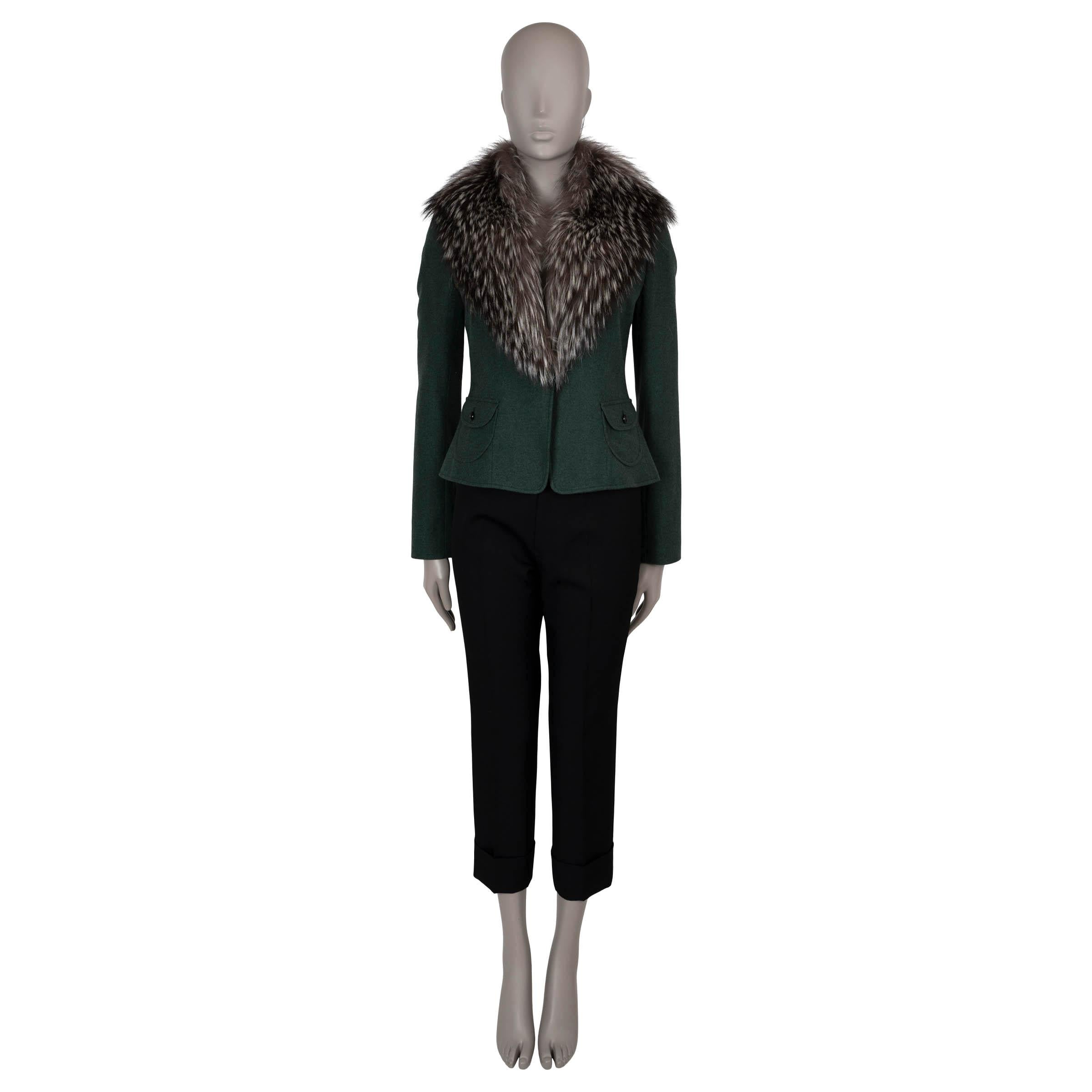 DOLCE & GABBANA bottle green wool FUR TRIM Jacket 42 M In Excellent Condition For Sale In Zürich, CH