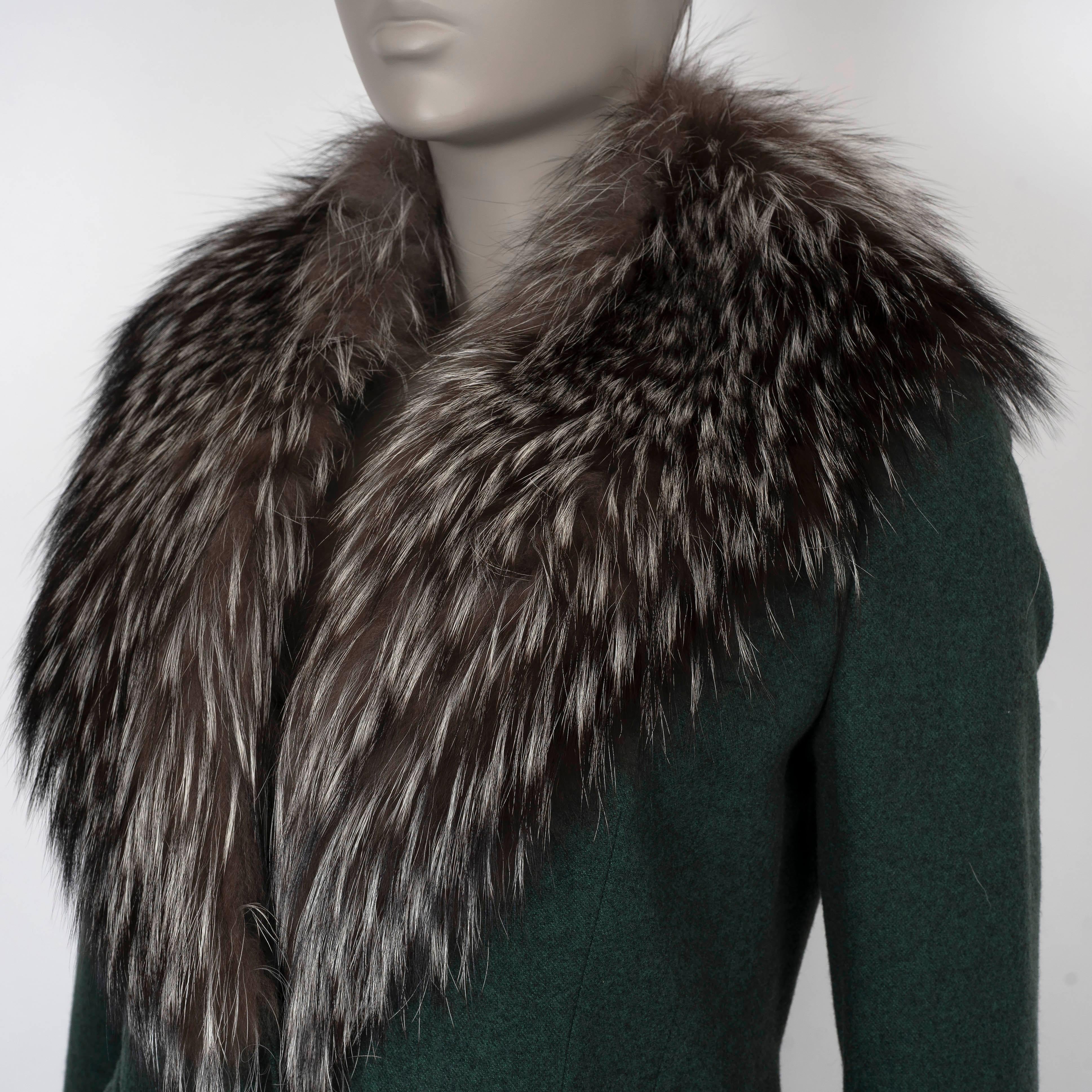 Women's DOLCE & GABBANA bottle green wool FUR TRIM Jacket 42 M For Sale