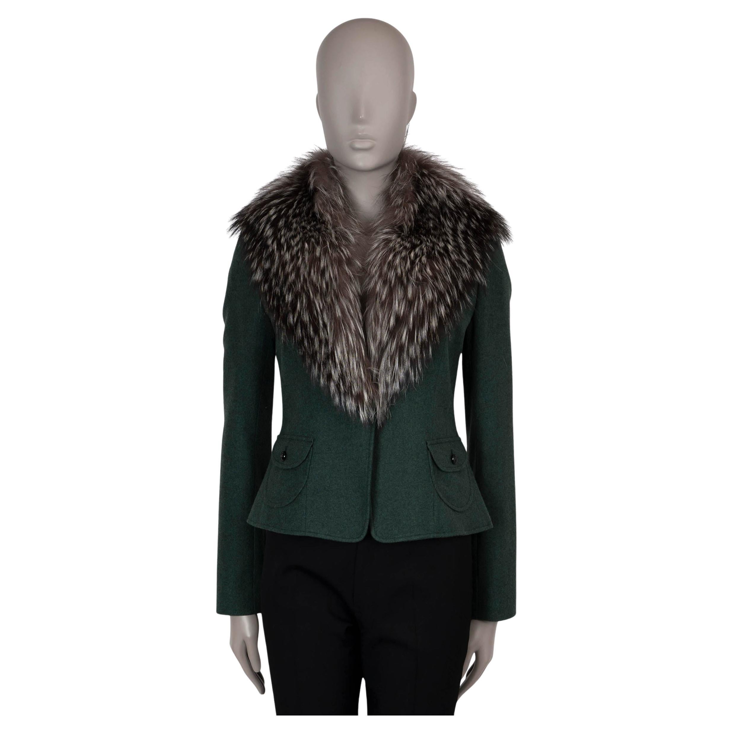 DOLCE & GABBANA bottle green wool FUR TRIM Jacket 42 M For Sale