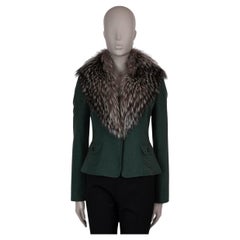 DOLCE & GABBANA bottle green wool FUR TRIM Jacket 42 M