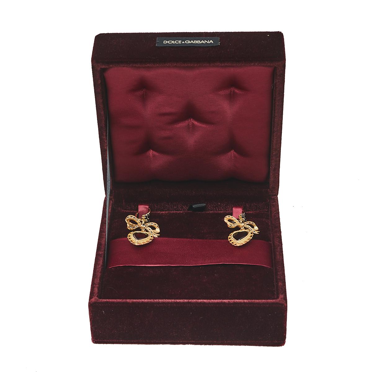 Contemporary Dolce & Gabbana Bow Heart Multicolor Sapphire Yellow Gold Leverback  EarringsInc