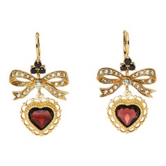 Dolce & Gabbana Bow Heart Multicolor Sapphire Yellow Gold Leverback  EarringsInc